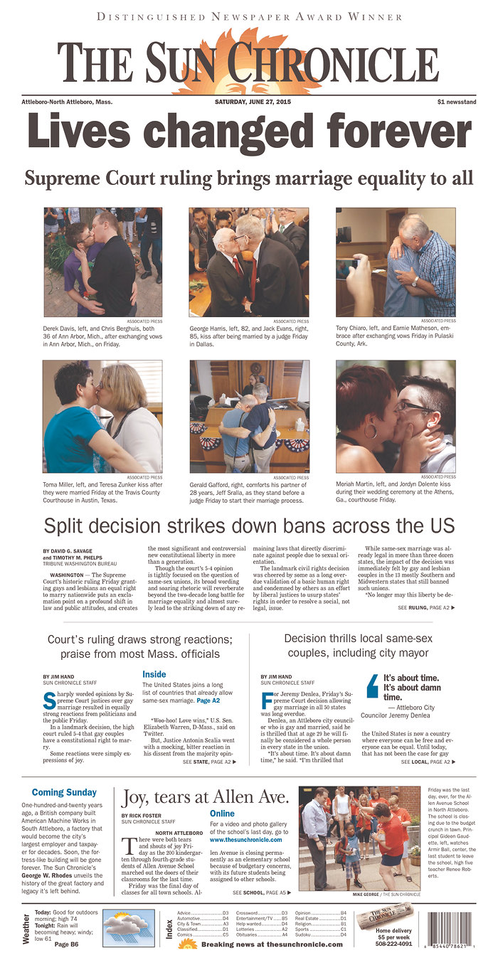 Front Page News Newspapers Nationwide Cover Freedom To Marry Ruling Freedom To Marry