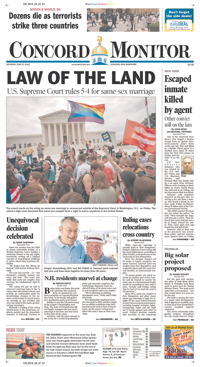 Front Page News Newspapers Nationwide Cover Freedom To Marry Ruling Freedom To Marry