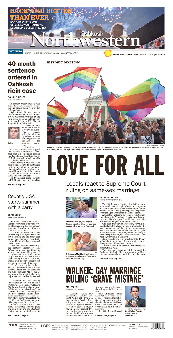 Front Page News Newspapers Nationwide Cover Freedom To Marry Ruling Freedom To Marry